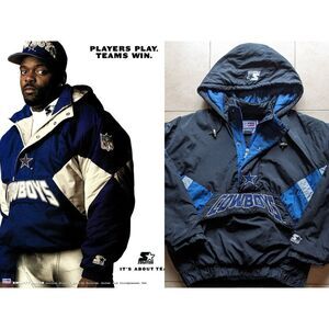 Dallas Cowboys 90s STARTER puffer EMMITT 1/2 jacket L black NFL Pro Line vintage
